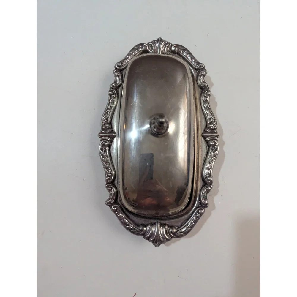 Sheridan Silver Silver‎ plate Butter Dish with Glass Liner Ornate Domed Lid Set